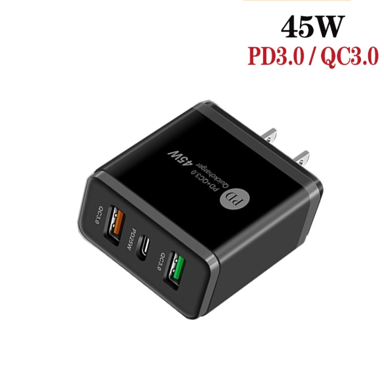 45W PD25W + 2 x QC3.0 USB Multi Port Charger with USB to 8 Pin Cable, US Plug, US Plug + USB to 8 Pin Cable